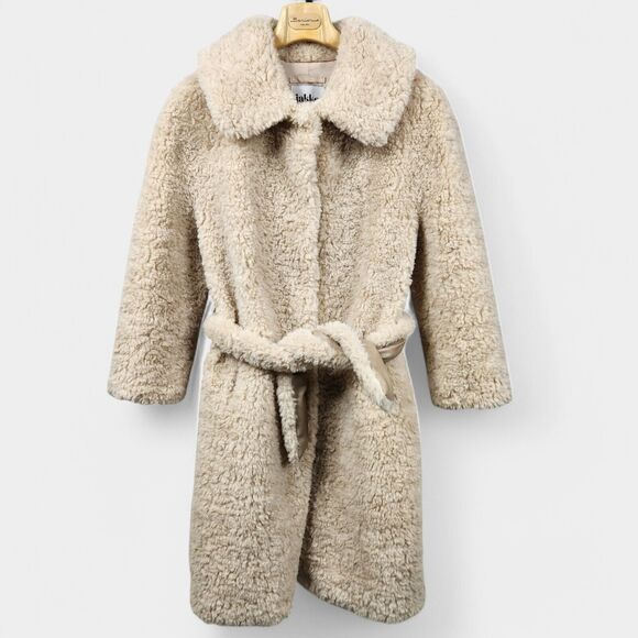 Jakke Katrina Belted Faux Fur Coat Women's Size 10 Beige Collared Chic
